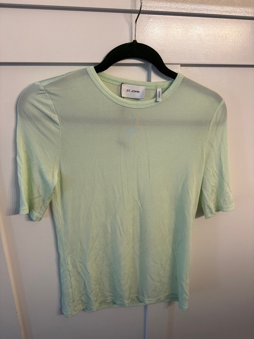St. John Ribbed Crew Neck Knit Tee Mint Green Size S